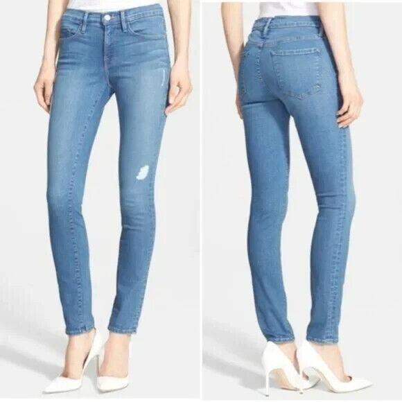 FRAME Le Skinny De Jeanne Womens 27 Blue Mid Rise Distressed Medium Wash Denim - Picture 1 of 7